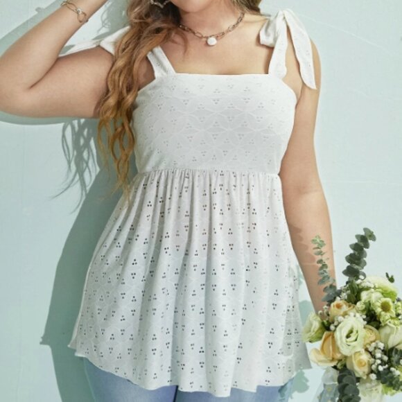 Shein Curve Tie Shoulder Peplum Eyelet Cami Top Plus Size 4XL 20 White Summer - Picture 1 of 3